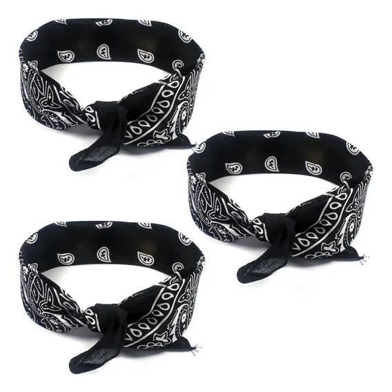 Kit 3 Bandanas Estampa Paisley Cores Básicas Cor Preto Tamanho 55x55 Foto 1