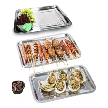 Kit 3 Bandejas Aço Inox Retangular Rasa Multi Uso 40 X 30 Cm Foto mini 4