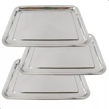 Kit 3 Bandejas Aço Inox Retangular Rasa Multi Uso 40 X 30 Cm Foto mini 1