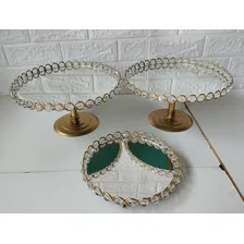 Kit 3 Bandejas Pedrarias + Espelhos Cor Dourado Com Pedras Foto  mini 1