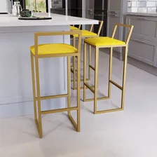 Kit 3 Banqueta Alta Balcão Dourada Com Estofado Industrial Cor Amarelo Foto  mini 1