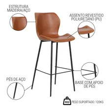 Kit 3 Banqueta Alta Encosto Bancada Penha Cozinha Marrom Foto mini 3