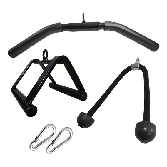Kit 3 Barras Puxadores Triceps Pulley Curvo Corda Triângulo Foto 1