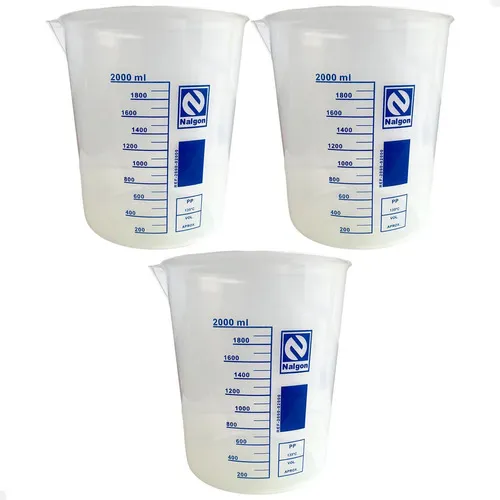 Kit 3 Béquer Becker Plástico 2000ml Forma Baixa Graduado Foto 1