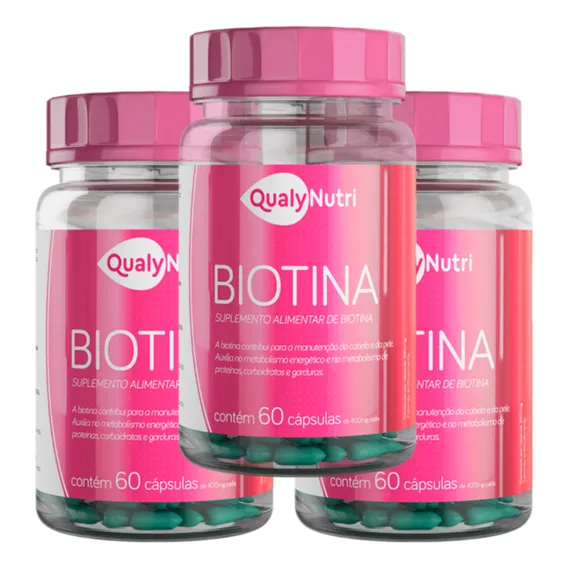 Kit 3 Biotina 250mg 60 Cáps Qualynutri Cabelo Pele Saudáveis Foto 1