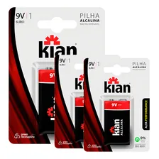 Kit 3 Blister 3 Pilha Bateria 9v Alcalina 6lr61 Cartela C/1 Foto  mini 1