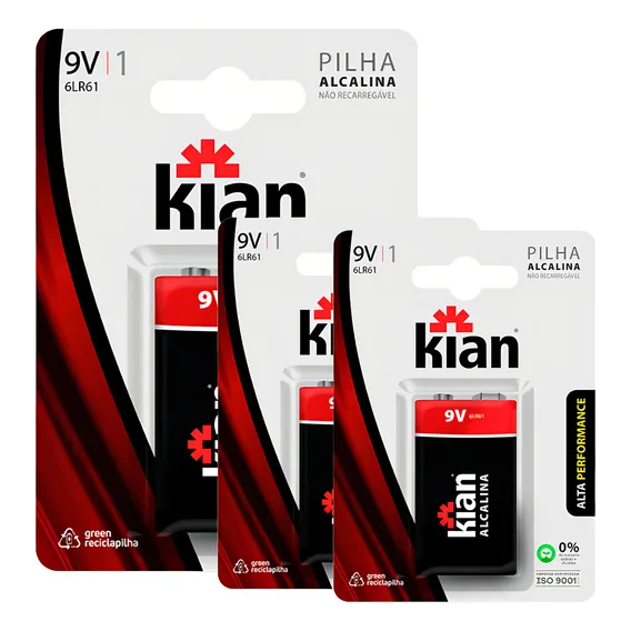 Kit 3 Blister 3 Pilha Bateria 9v Alcalina 6lr61 Cartela C/1 Foto 1