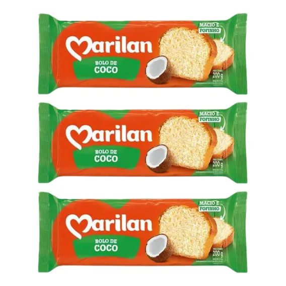 Kit 3 Bolo Marilan Coco Tradicional 200g Foto 1