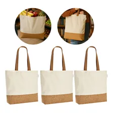 Kit 3 Bolsas Ecobag Algodão C/ Detalhe Em Cortiça 46x38cm Foto mini 1