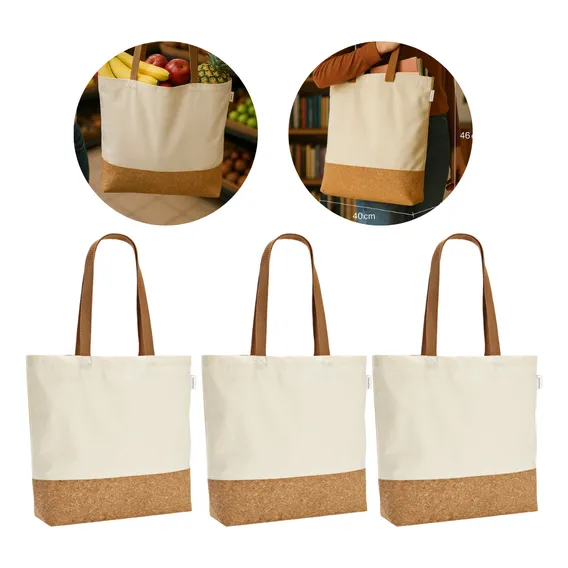 Kit 3 Bolsas Ecobag Algodão C/ Detalhe Em Cortiça 46x38cm Foto 1