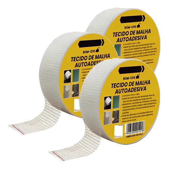 Kit 3 C/ Fitas Telada Auto Adesiva P/ Gesso Drywall 50mmx45m Cor Bege Foto 1