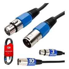 Kit 3 Cabo Cannon Microfone Macho Femea Balanceado Xlr 10m Foto mini 1