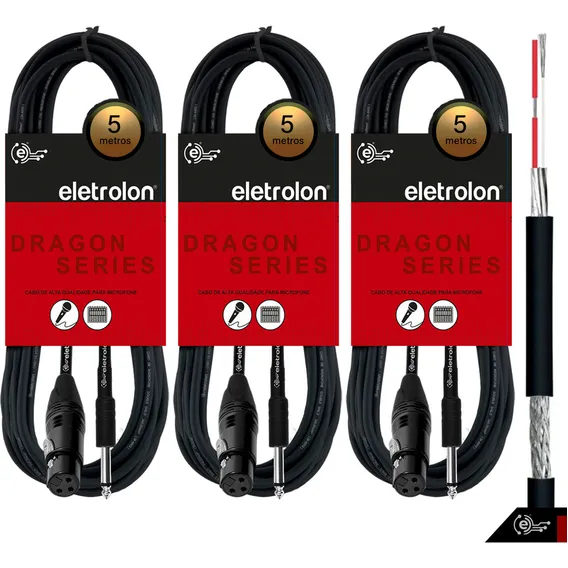 Kit 3 Cabo De Microfone P10 Mono Para Xlr Fêmea 5m Metros Foto 1