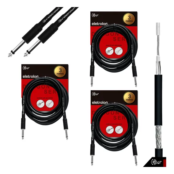 Kit 3 Cabo P10 P10 Mono Para Violão Guitarra Baixo 3m Metros Foto 1