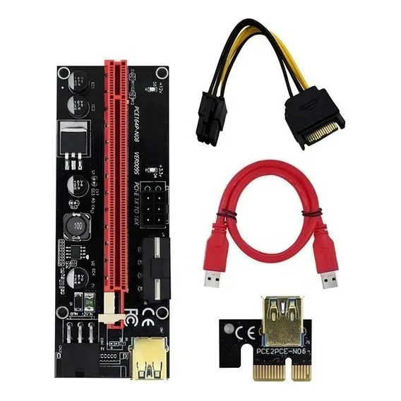 Kit 3 Cabos Riser Pci Express 1x A 16x Pcie Mineração Cor Vermelho Foto 1
