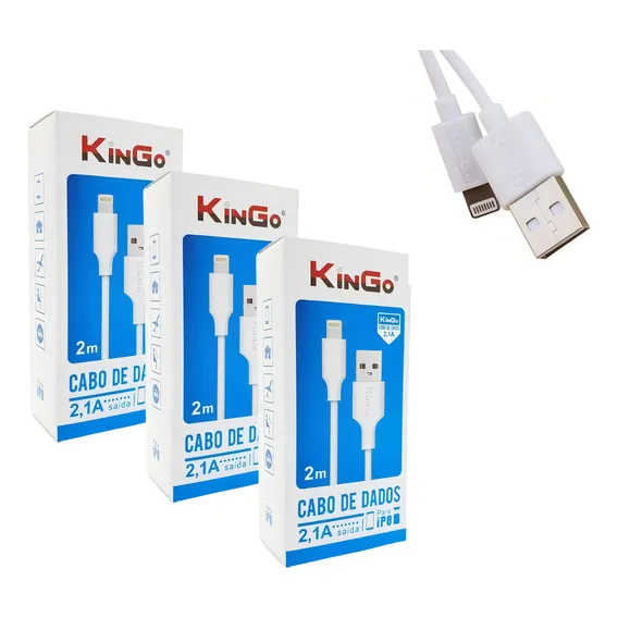 Kit 3 Cabos Usb Kingo P/ iPhone 11 Pro Max 2mt Resistente Cor Branco Foto 1