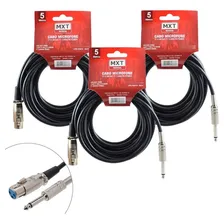 Kit 3 Cabos Xlr/p10 Mono 5 Metros Para Violão E Microfone Foto  mini 1