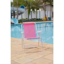 Kit 3 Cadeira De Praia Alta Sannet Alumínio De Piscina Rosa Foto mini  3
