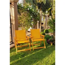 Kit 3 Cadeira Madeira Dobrável Área Jardim Varanda Amarelo Foto mini 2