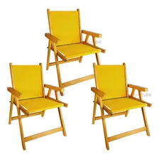 Kit 3 Cadeira Madeira Dobrável Área Jardim Varanda Amarelo Foto mini 1