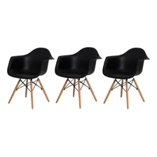 Kit 3 Cadeiras Eiffel Eames Daw C/braço Preta Base Madeira Foto mini 1