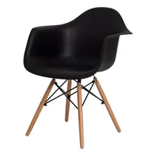 Kit 3 Cadeiras Eiffel Eames Daw C/braço Preta Base Madeira Foto mini 2