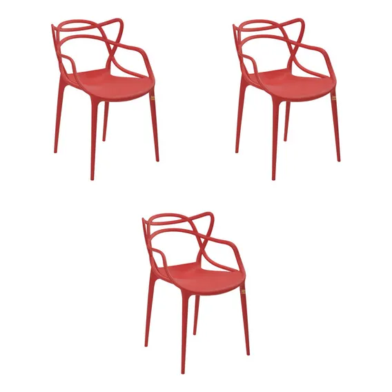 Kit 3 Cadeiras Jantar Allegra Vermelho Polipropileno Foto 1