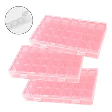 Kit 3 Caixa Organizador 28 Divisórias Pedrarias Unhas Strass Cor Rosa Foto  mini 1
