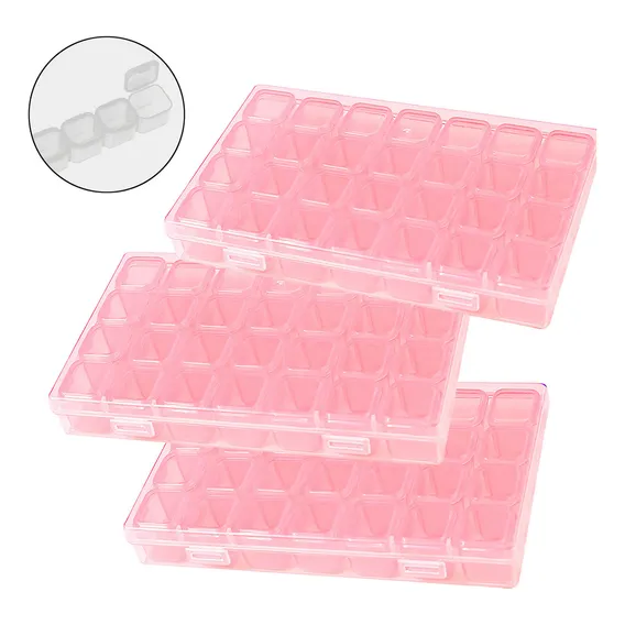Kit 3 Caixa Organizador 28 Divisórias Pedrarias Unhas Strass Cor Rosa Foto 1