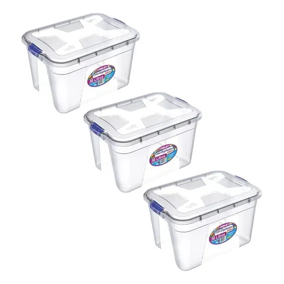 Kit 3 Caixa Organizadora 56 Litros Resistente Transparente Foto 1