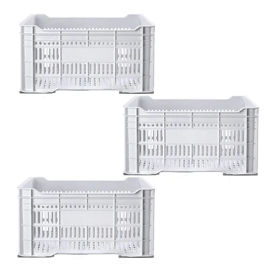 Kit 3 Caixa Organizadora Caixa Hortifruti Plastico Reforçado Cor Branco Foto 1