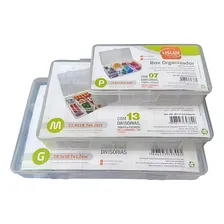 Kit 3 Caixa Organizadora Grande Media Com Divisórias Tampa Cor Transparente Foto  mini 1