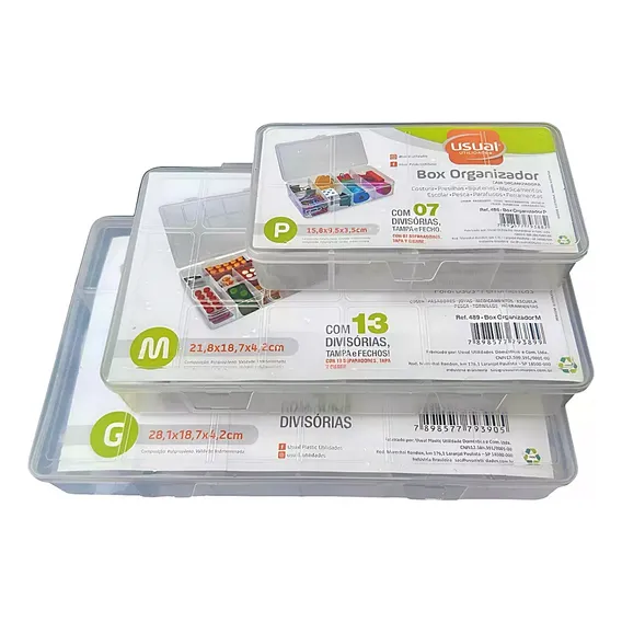 Kit 3 Caixa Organizadora Grande Media Com Divisórias Tampa Cor Transparente Foto 1