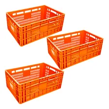 Kit 3 Caixa Plástica Para Alimentos Vazada Empilhável A-23 Cor Laranja Foto mini 1