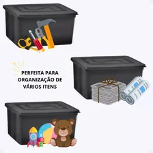 Kit 3 Caixas Organizadoras 31l Preta Tampa Fechada Anti Mofo Resistente Multiuso Grande Foto mini 4