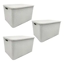 Kit 3 Caixas Organizadoras Rattan 20 Litros Com Tampa Branca Foto mini 1