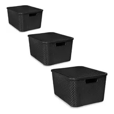 Kit 3 Caixas Organizadoras Rattan Com Tampa 7l + 15l + 20l Foto mini 1