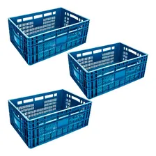 Kit 3 Caixas Plástica Multiuso Hortifruti Empilhável A-23 Jr Cor Azul Foto  mini 1