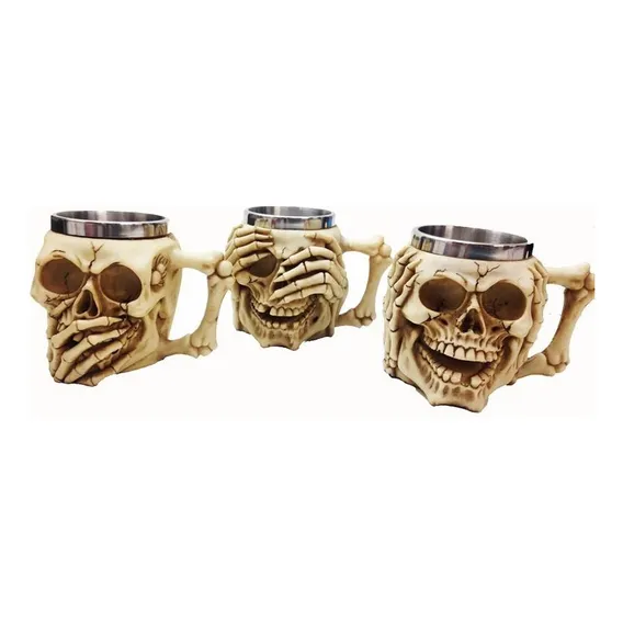 Kit 3 Canecas Caveira Coleção Skulll Copo Medieval Chopp Bar Foto 1