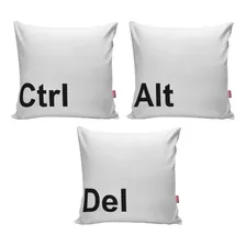 Kit 3 Capa Almofada Decorativa Casa Ctrl Alt Del Geek Preto Kit03-49 Foto mini 1