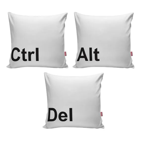 Kit 3 Capa Almofada Decorativa Casa Ctrl Alt Del Geek Preto Kit03-49 Foto 1