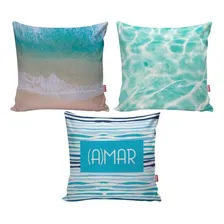 Kit 3 Capa Almofada Decorativa Praia Mar Amar Verão Areia Foto mini 1