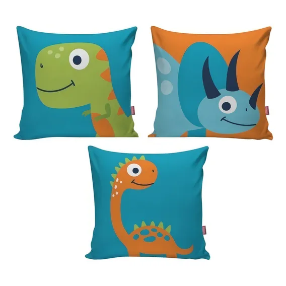 Kit 3 Capa De Almofada Decorativa Infantil Dinossauro Quarto Foto 1