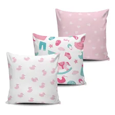 Kit 3 Capas Almofadas Decorativas Infantil Baby Rosa 45x45cm Foto  mini 1