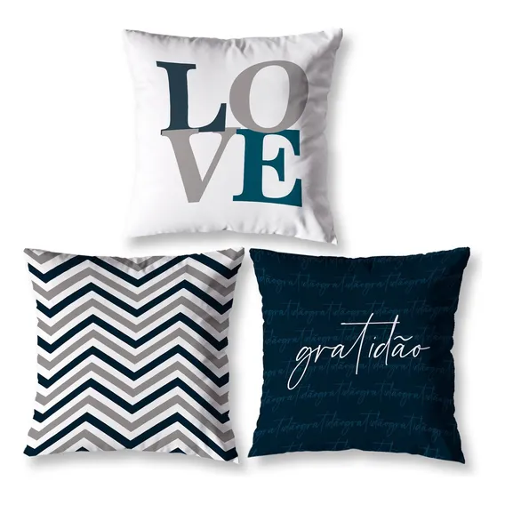 Kit 3 Capas De Almofada Geométrica Decorativa Sofá Sala 40cm Chevron Cinza Foto 1