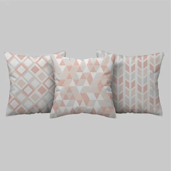 Kit 3 Capas De Almofada Geométricas Rose Gold 40x40 Foto 1