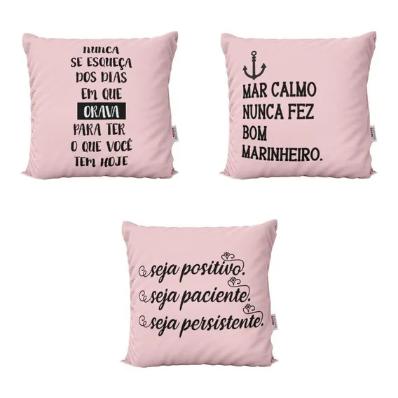 Kit 3 Capas De Almofadas Com Frases Rosa Tamanho 40x40 Personalizados Foto 1
