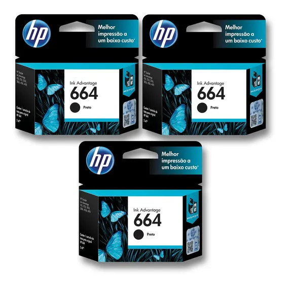 Kit 3 Cartucho Hp 664 F6v29ab Preto Ink Advantage 2136 2676 Foto 1