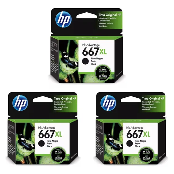 Kit 3 Cartucho Hp 667 667xl Deskjet 2776 Preto Foto 1