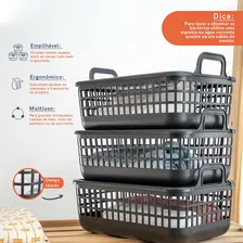 Kit 3 Cestos Telado Multiuso 9l Preto Oikos Foto mini 2